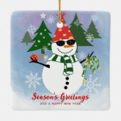 Einzigartige Modern Funny Snowman Snowflakes Weihn Keramikornament (Rückseite)