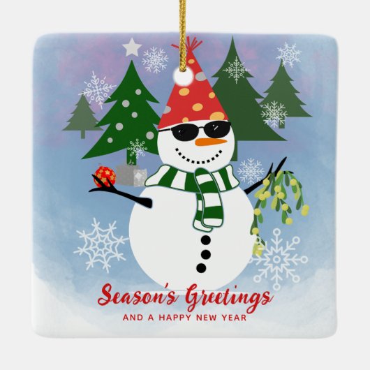 Einzigartige Modern Funny Snowman Snowflakes Weihn Keramikornament (Rückseite)