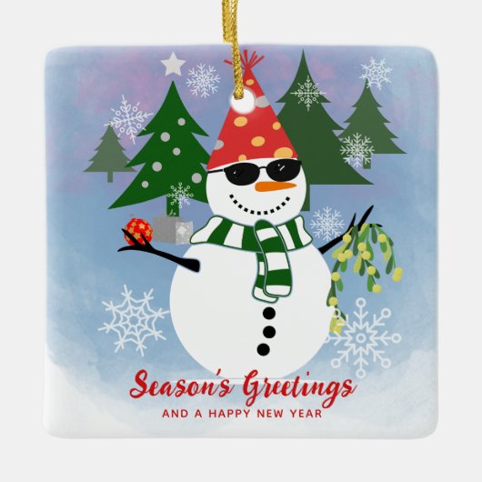 Einzigartige Modern Funny Snowman Snowflakes Weihn Keramikornament (Vorderseite)