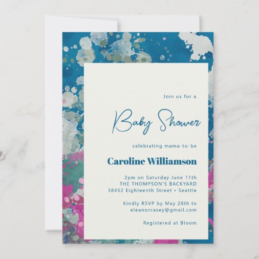 Einzigartige moderne Abstrakte Paint Art Blue Baby Einladung (Vorderseite)