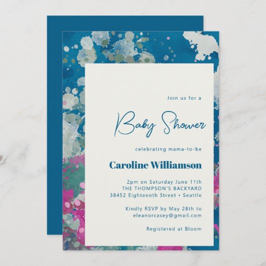 Einzigartige moderne Abstrakte Paint Art Blue Baby Einladung (Vorne/Hinten)