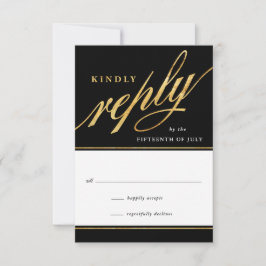 Einzigartige moderne Black & Gold Script-Antwortka RSVP Karte