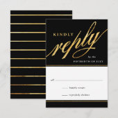 Einzigartige moderne Black & Gold Script-Antwortka RSVP Karte (Vorne/Hinten)