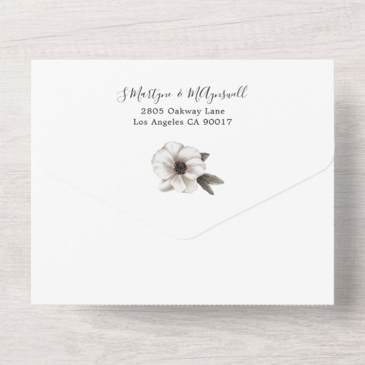 Einzigartige moderne Botanische Blumenhochzeit All In One Einladung (Rückseite)