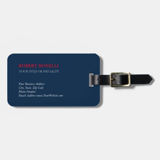 Einzigartige moderne Navy Blue Stilvoll Minimalist Gepäckanhänger (Vorderseite horizontal)