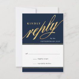 Einzigartige moderne Navy & Gold Script-Antwortkar RSVP Karte
