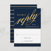 Einzigartige moderne Navy & Gold Script-Antwortkar RSVP Karte (Vorne/Hinten)