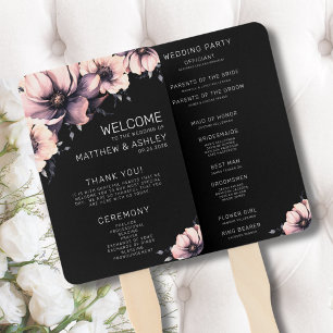 Einzigartige moderne rosa florale Hochzeitsprogram Fächer