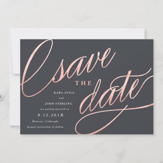 Einzigartige moderne Save-the-Dates | Roségold Save The Date (Vorderseite)