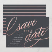 Einzigartige moderne Save-the-Dates | Roségold Save The Date (Vorne/Hinten)