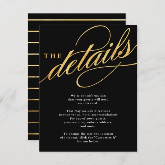 Einzigartige, moderne Schwarz-Gold-Script-Einsteck Begleitkarte (Vorne/Hinten)