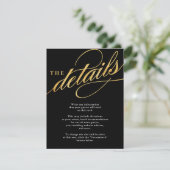 Einzigartige, moderne Schwarz-Gold-Script-Einsteck Begleitkarte (Stehend Vorderseite)