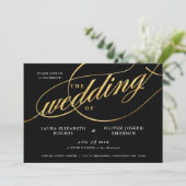 Einzigartige moderne Schwarz-Gold-Script-Hochzeit Einladung (Stehend Vorderseite)