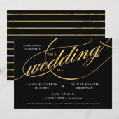 Einzigartige moderne Schwarz-Gold-Script-Hochzeit Einladung (Vorne/Hinten)
