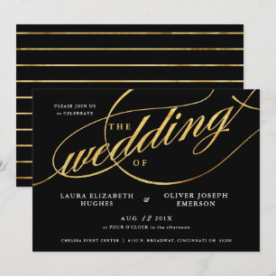 Einzigartige moderne Schwarz-Gold-Script-Hochzeit Einladung