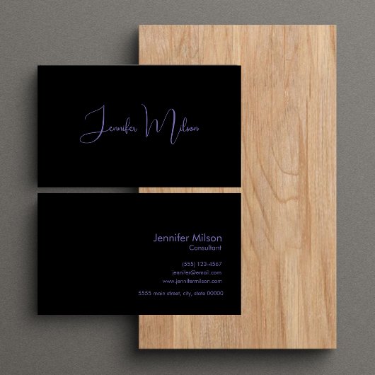 Einzigartige moderne Schwarz-Neon-Lila Kalligraphi Visitenkarte