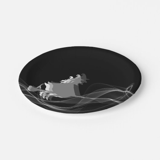 Einzigartige Moderne Schwarz-Weiß-Halloween-Hexe Pappteller (Schrägansicht)