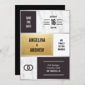 Einzigartige moderne Schwarz-weiße Marmorgoldverhe Save The Date (Vorne/Hinten)