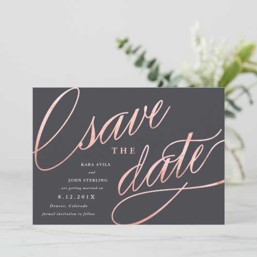 Einzigartige Moderne speichert Daten | Rose Gold Save The Date (Stehend Vorderseite)