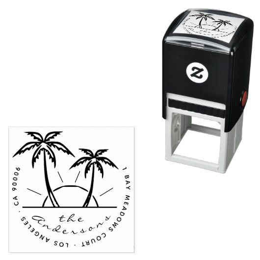 Einzigartige moderne tropische Palmenbaum-Rücksend Permastempel (Beispiel)