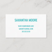 Einzigartige moderne türkisfarbene Typografie krea Visitenkarte (Rückseite)