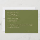 Einzigartige moderne Typografie Olive Green Weddin Save The Date (Vorderseite)