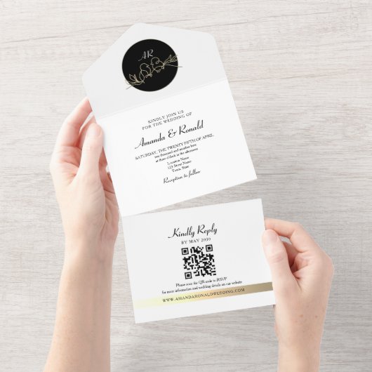 Einzigartige Mongramm-Schwarz-Weiß-Hochzeit All In One Einladung (Abreißen)