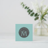 Einzigartige Monogram Blue Green Calling Card Quadratische Visitenkarte (Stehend Vorderseite)
