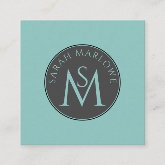 Einzigartige Monogram Blue Green Calling Card Quadratische Visitenkarte (Vorderseite)