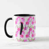 Einzigartige Monogramm-Erstkaffee-Tasse (Blumenges Tasse (Links)