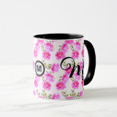 Einzigartige Monogramm-Erstkaffee-Tasse (Blumenges Tasse (VorderseiteRechts)