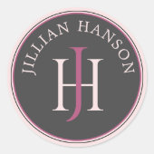 Einzigartige Monogramm-Logo-Rose und rosa Umschlag Runder Aufkleber (Vorderseite)