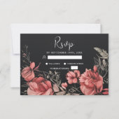 Einzigartige Moody Gothic Floral Black Wedding RSVP Karte (Vorderseite)