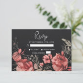 Einzigartige Moody Gothic Floral Black Wedding RSVP Karte (Stehend Vorderseite)