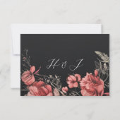 Einzigartige Moody Gothic Floral Black Wedding RSVP Karte (Rückseite)