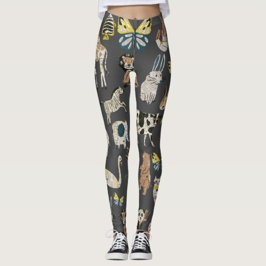 Einzigartige niedlicher Tiere Papier grau Leggings (Vorderseite)