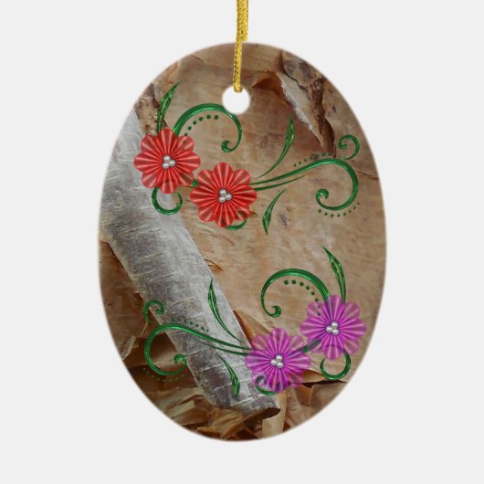 Einzigartige Ojibwe Blumenmuster Weihnachtsdekorat Keramik Ornament (Vorne)