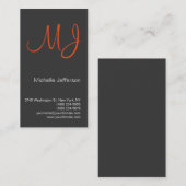 Einzigartige Orange Monogram Graue Visitenkarte (Vorne/Hinten)