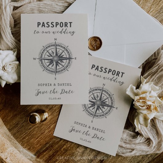 Einzigartige Passport-Save the Date-Hochzeit in Ur Ankündigung