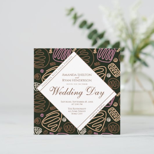 Einzigartige Pastel Abstrakt One Line Art Wedding Einladung (Stehend Vorderseite)