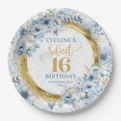 Einzigartige Pastel Blue 16 . Geburtstag Gold Glit Pappteller (Vorderseite)