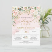 Einzigartige pastellrosa Rosen Grünpflanzen Gold P Einladung (Stehend Vorderseite)