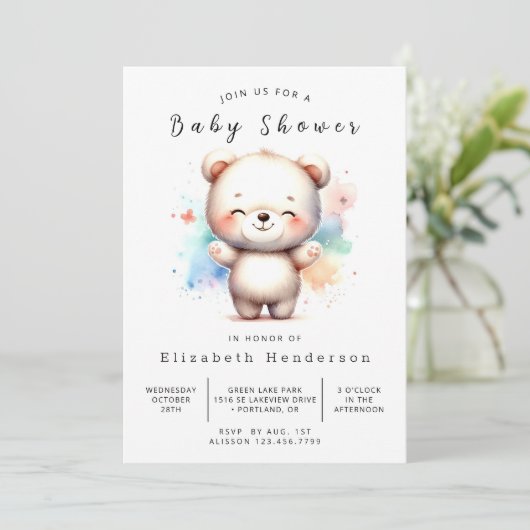 Einzigartige Printable Bear Baby Dusche Einladung (Stehend Vorderseite)