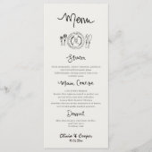 Einzigartige Quirky Hand Drawn Retro Hochzeit Menükarte (Vorderseite)