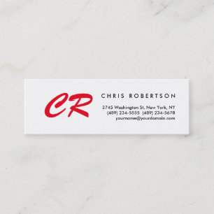 Einzigartige Red Monogram White Slisize Business C Mini Visitenkarte