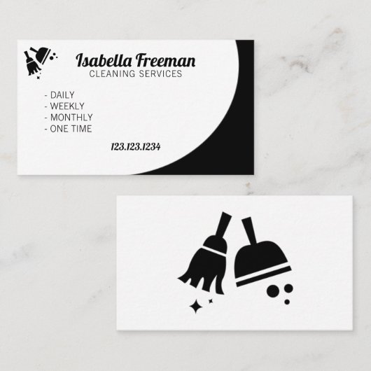 Einzigartige Reinigung des Schwarz-Weiß-Zimmermädc Visitenkarte (Vorne/Hinten)