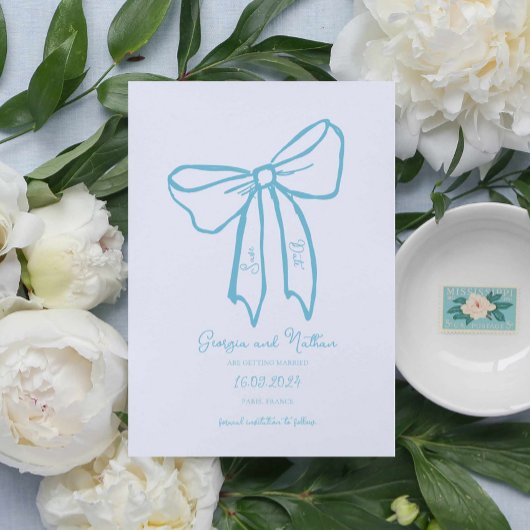 Einzigartige Retro Dusty Blue Save the Date Einlad Einladung