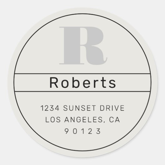 Einzigartige Retro-Moderne Adresse Schwarz Grau Of Runder Aufkleber (Vorderseite)