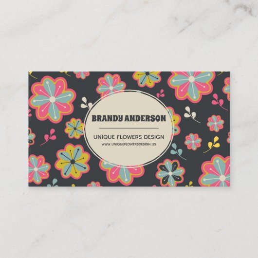 Einzigartige Retro Style Blume Visitenkarte (Vorderseite)