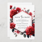 Einzigartige Romance Crimson Red Wedding Save The Date (Vorne/Hinten)